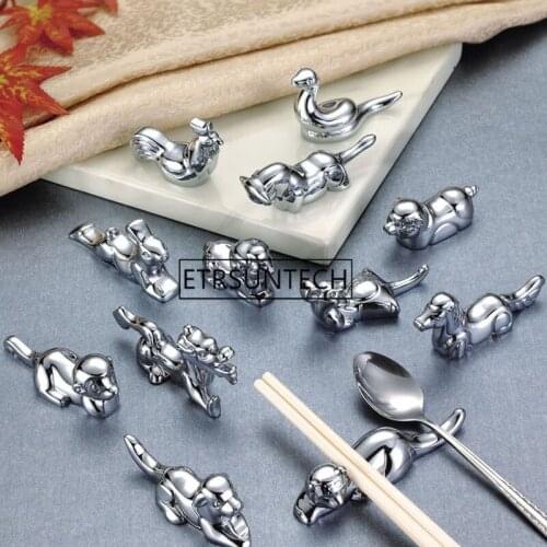 10sets 12pcs/set Cool Animal Zodiac Metal Craft Chopstick Holder Rack Gold Silver Christmas Gift Party Favors For Friends