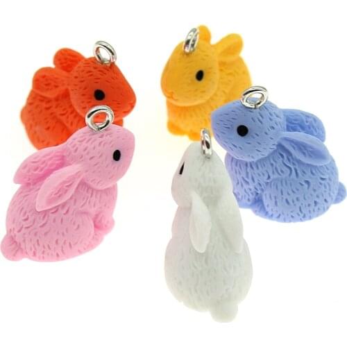 10pcs/lot 12*20*20mm Cute Simulation 3D Resin Rabbits Charm Animals Bunny Earring Keychain Necklace Pendant DIY Jewelry Findings
