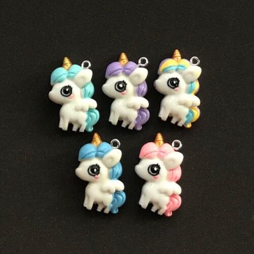10pcs Cute Multicolor Resin Flatback Cartoon Unicorn For Necklace Keychain Pendant DIY Making Accessories