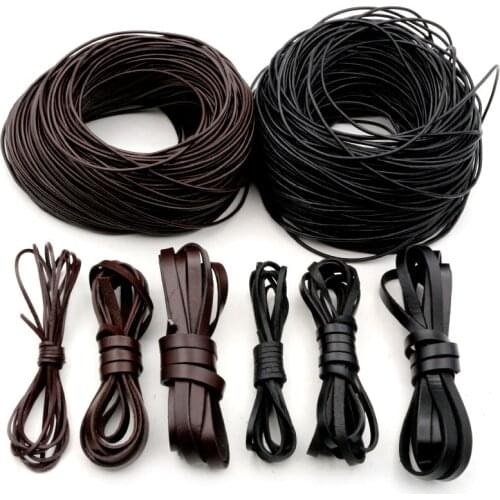 2-5m/lot 1-8mm Genuine Cow Leather Round/Flat Strand Thong Cord DIY Bracelet Findings Rope String For Jewelry Making Accessories