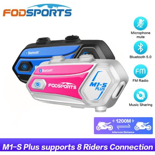 Fodsports 2Pcs M1-s Plus Intercom Motorcycle Helmet Bluetooth Headset 8 Rider 1000M Group Interphone Moto FM Radio Music Sharing