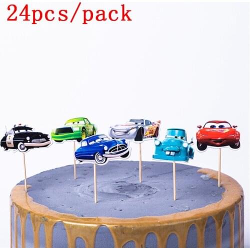 24PCS/set Cartoon Car The new creative cartoon birthday Toothpick holiday party cake decorating supplies car
