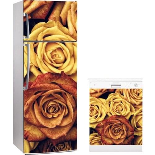 3D Fridge Sticker Retro European Roses Refrigerator Dishwasher Door Cover Kitchen Home Decoration Accessories Wall Stickers
