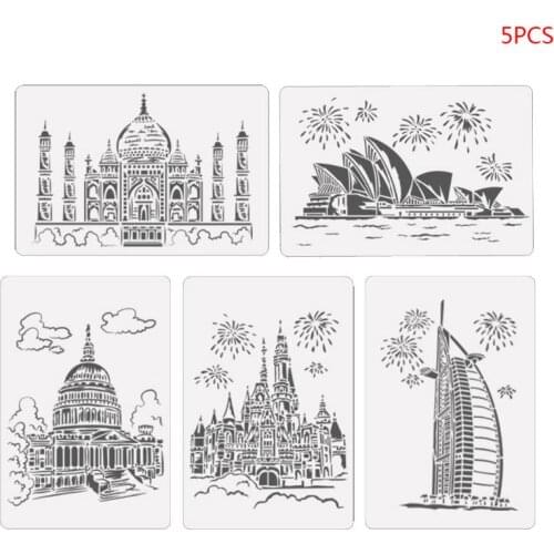 5pcs/set Tower Sailboat Drawing Template Stencil Painting Embossing Scrapbooking New