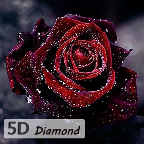 5D DIY Diamond Pants Newest Flower Cross Shining Red Rose Needlework Round Drill Diamond Painting Cross Stitch Kits Home Decor