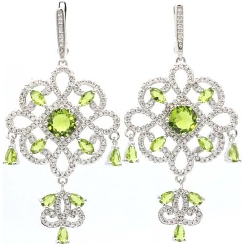 66x31mm Long Big Jewelry Set 21g Created Green Peridot Green Peridot For Bride Engagement Silver Earrings Pendant