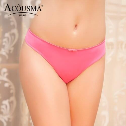 ACOUSMA Simple Design Women Low Waist Elastic Underwear Solid Comfortable Female Brief Cotton Crotch High Quality Orange Pink