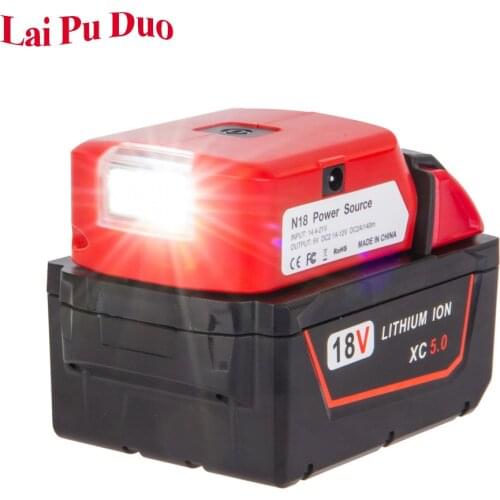 M18 Battery Adapter LED Light Working Lamp Flashlight Torch USB Mobile Phone Charger For Milwaukee 18V Li-ion Battery