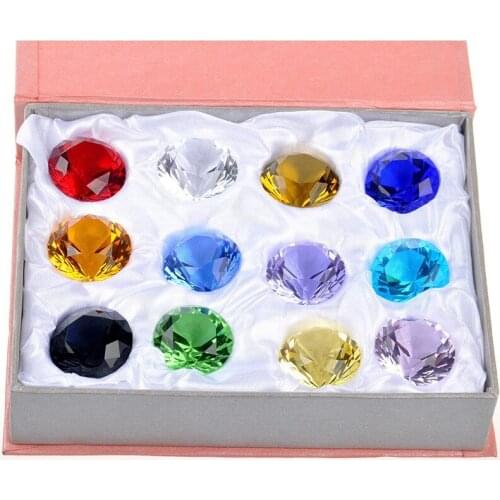 Free Shipping 12pcs/box 40mm mixed color multi-faceted Crystal Diamond Paperweight Wedding Decorations Centerpiece Brilliant