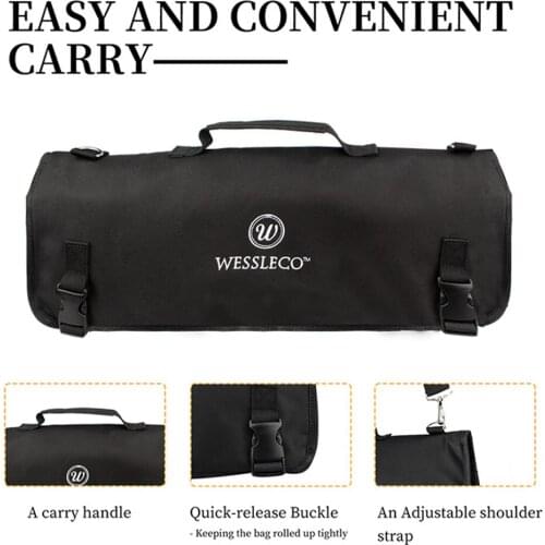 8 Pocket Fabric Chef Knife Roll Bag Travel Knives Storage Carry Case Black