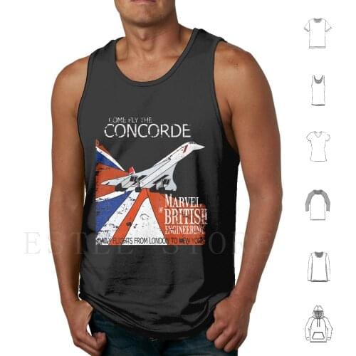 Come Fly The | Of British Engineering Vintage Poster Design Tank Tops Vest Cotton Airplane Supersonic British Uk Flag Britain