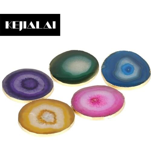 Dankanshi Natural Gem Crafts Semi Precious Glass Slice Coaster Cup Mug Glass Beverage Holder Pad Druzy Quartz Geode Glass