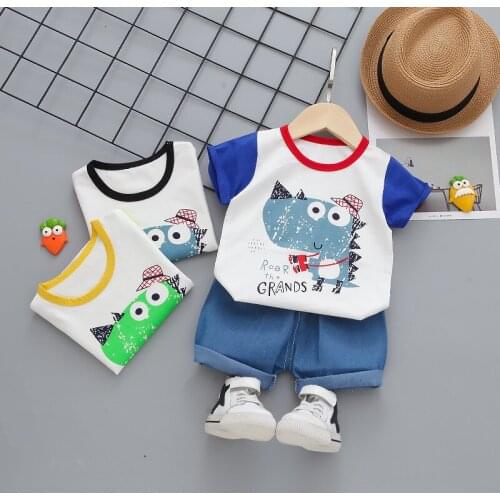 Childrens Clothing 2021 Summer New Middle Small Kids Fashion Suit Baby Casual Cartoon Hats Dinosaur Short Sleeve 2pce 1-4 Years