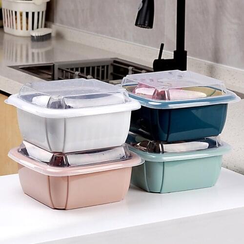 Double-Layer Drain Basket Lid Refrigerator Crisper Multifunctional Square Large Size Washing Vegetable Basket Kitchen Organizer