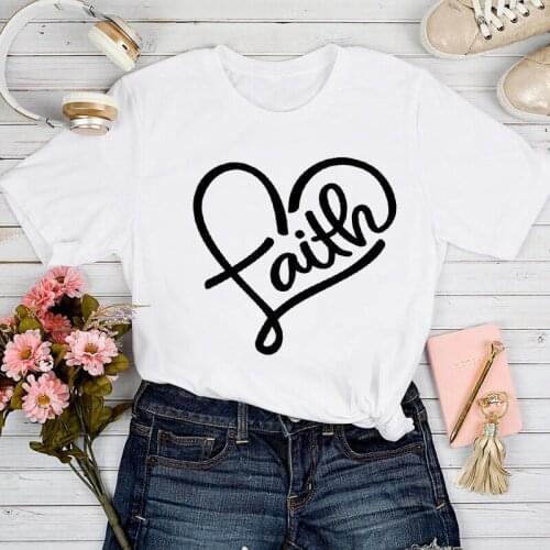 T-shirts Women Faith Love Casual 90s Fashion Short Sleeve Aesthetic Tshirt Top Lady Stylish 2021 Print Clothes Tee T-Shirt