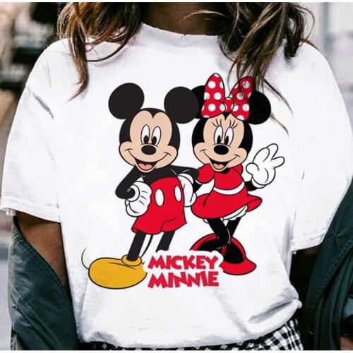 Kawaii Disney Series Unisex Cartoon T Shirt Women Mickey Minnie Anime Disney Princess Donald Duck Stitch Graphic Tees Female