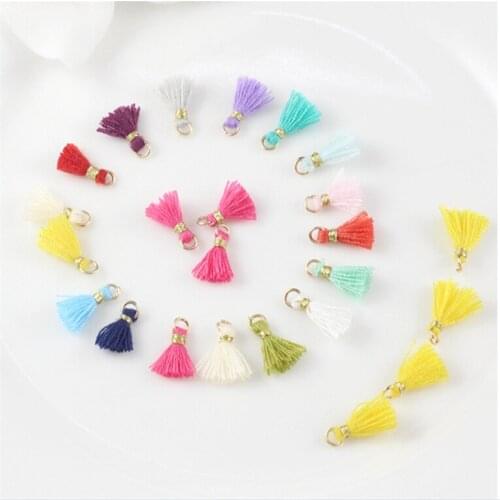 20pcs/lot 10mm multi mini cotton tassels for diy jewelry making accessories small tassels with gold ring for earrings necklace