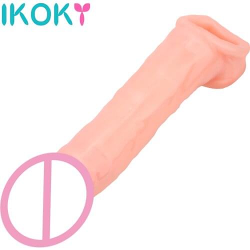 IKOKY Penis Extender Sleeve Dildo Penis Sleeve Comdom Penis Sleeve Reusable Condoms Rubber Dick Male Cock Extender