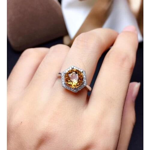 Citrine rings, good fire color, new product recommendation 925 silver exaggerated style new store discount