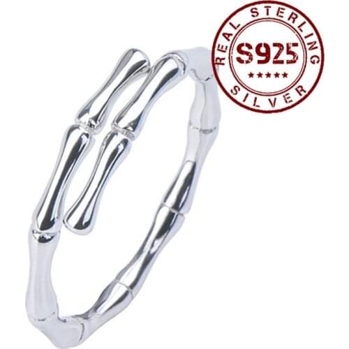 Ring for Women Real 925 Sterling Silver Bamboo Joint Smooth Opening Resizable Women Ring Luxury Silver Jewelry Accessories