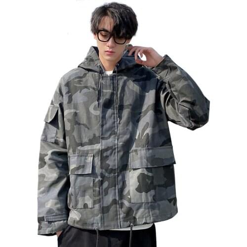 2021 Spring Autumn New Gray Camouflage Hooded Jacket Men/Women Couple Tide Brand Retro Casual Loose Army Green Outerwear