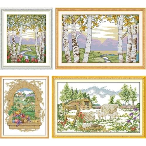 Birches In The Summer Cross-Stitch Kits Embroidery Needlework Set Stamped Patterns 11CT 14CT Printed Counted Crafts Thread Decor