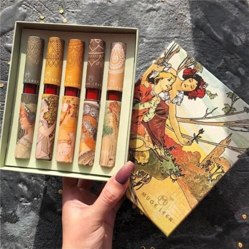 MUGELEEN 5pcs/Set Lipstick Matte Velvet Long Lasting Lip Stick Waterproof Creative Pink Girl Lip Gloss Sexy Red Lip Makeup TSLM2