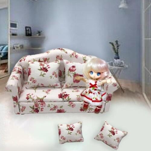 1sets 1:12 Dollhouse Miniature Couch Floral Sofa Furniture Living Room Decoration Furniture Toys Decoration Craft