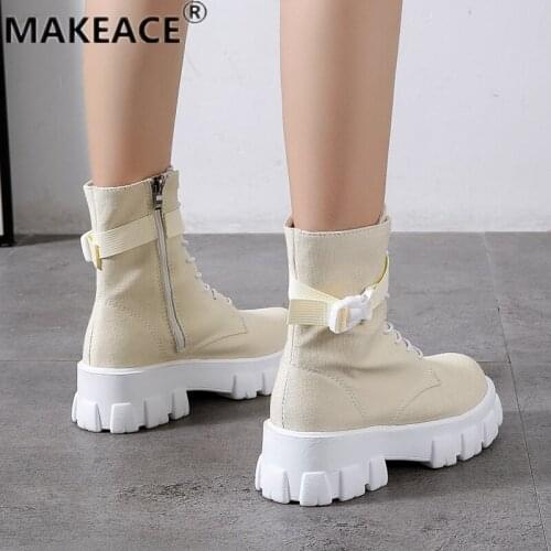Fashion Womens Shoes Platform Canvas Shoes New Style Sponge Soft Sole Autumn Single Shoe Casual Lacing Nude Boots for Women