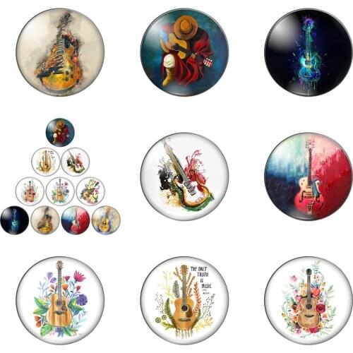 Fantasy Style Music Gita Fashion Round Photo Glass Cabochon Demo Flat Back Making Findings Handmade DIY Accessories