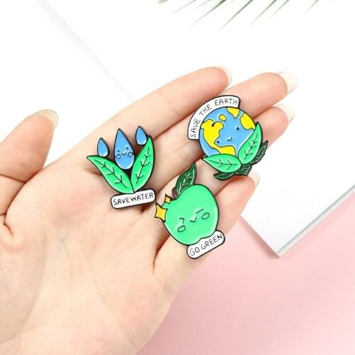 Cartoon Protect Environment Brooches Save the Earth Enamel Pins Bag Clothes Lapel Pin Go Green Badge Jewelry Gift for Friends