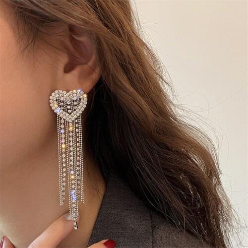 New Heart Long Multi Metal Tassel Dangle Earrings Fashion Korean Jewelry For Woman Party Sexy Girls Unusual Earrings