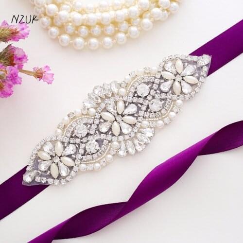 Crystal Pearls Bridal Belt Hand Diamond Wedding Belts Silver Rhinestones Bridal Sash For Wedding Dress Accessories Y106S