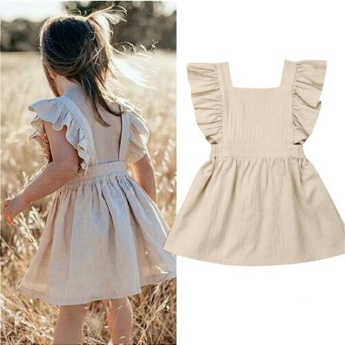 1-7Y Kids Baby Girls Dress 2021 Summer Solid Color Ruffle Sleeveless Backless A-line Dress Sundress Casual Baby Girls Clothes