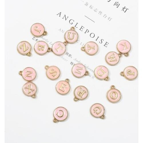 10pcs 12mm Pink Enamel Alphabet Charms Letter Initial Pendant DIY Necklace Bracelet Jewelry Making Handmade Metal Accessories