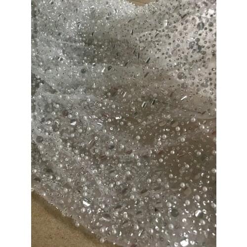 Popular French tulle lace fabric with beads J-936811 wedding lace fabric for nice dress