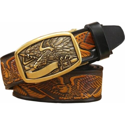 Vintage Automatic Eagle Buckle Men Belt Genuine Leather Male Designer Belts Men Artcraft Waist Strap Cowhide for Jeans