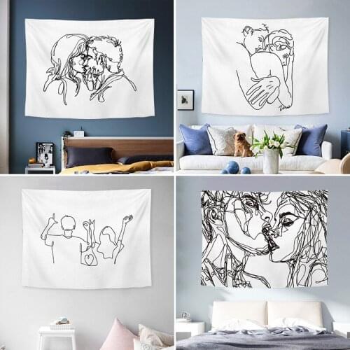 Creative Line Draw Tapestry Wall Hanging Boho Decor Hippie Kiss Psychedelic Wall Tapestry Abstract Carpet Wall Cloth Tapestries
