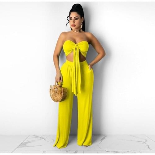 Sexy 2 Piece Set Backless Crop Top Loose Wide Leg Pants for Women Summer Beachwear Swimsuit Vacation Outfit Matching Set
