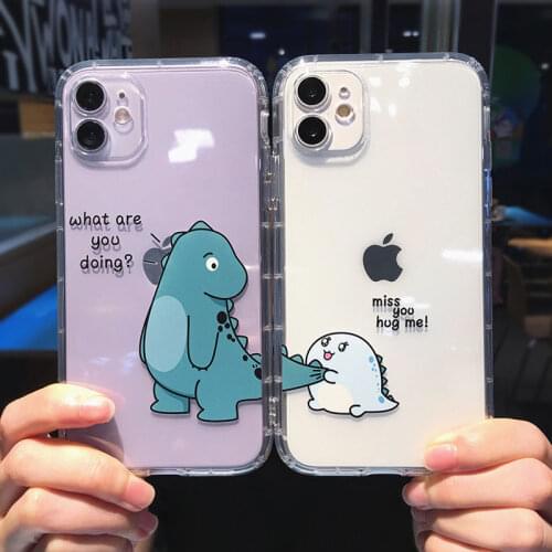 Cute Cartoon Animal Dinosaur Couple Phone Cases For iPhone 11 12 Mini 12 Pro Max X XS XR 7 8 Plus SE 2020 Transparent Soft Cover