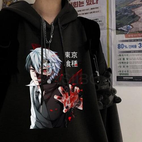 Tokyo Ghoul Kaneki Split Face Anime Hoodie Sweatshirt HipHop Japan Harajuku Punk JinMuyan print casual women Pullover Sweatshirt