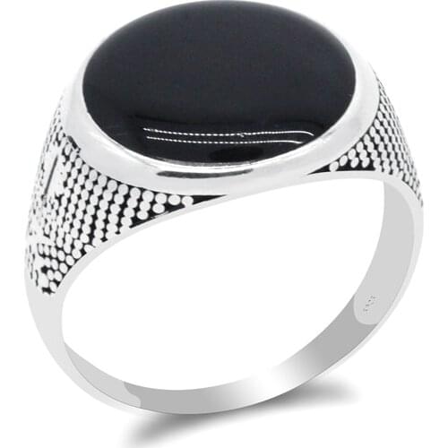 Turkish Black Stone Ring 925 Sterling Silver Oval Black Enamel Rings Vintage Punk Style for Men Jewelry Thai Silver Jewelry