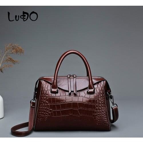 LUCDO high quality PU Leather Large Capacity Totes Bag fashion Crocodile pattern shoulder messenger bags Vintage Crossbody bags