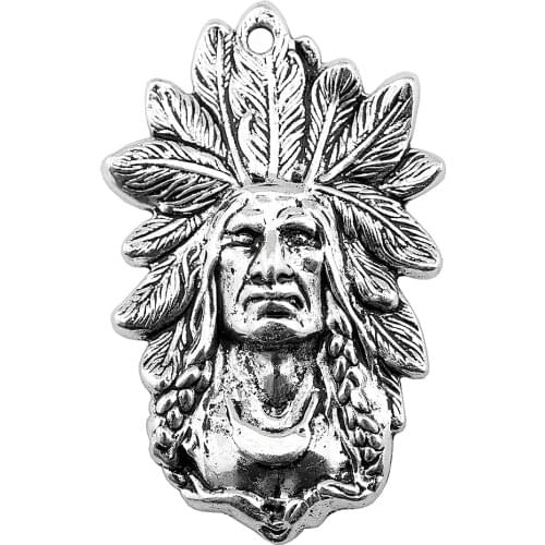 WYSIWYG 1pcs 58x35mm Indian Chief Charm Pendants For Jewelry Making Indian Chief Pendants Charm
