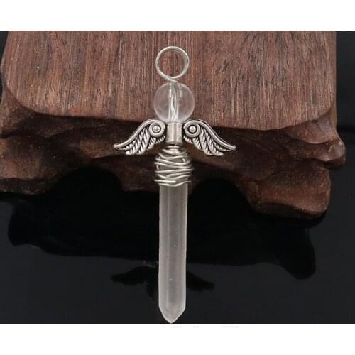 YJXP Wire Wrap Irregular Shape Natural Rock Crystal Angel Wings Pendant For Anniversary Jewelry Making Necklace Fits