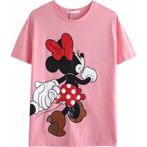 Disney Cartoon Minnnie Shirts for Women Print Round Neck Short-sleeved Women Fashion Clothing Graphic T-Shirts Harajuku Kawaii