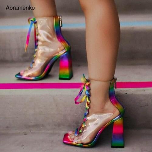 Women Boots Transparent Sandals Colored Salsa Shoes For Woman Colorful Shoelaces Girls 8.5cm High Top Boot Shoes Plus Size35-42
