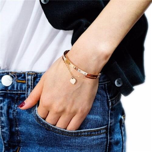 Europe The United Simple Roman Numerals Stainless Steel Rose Gold Bracelet For Women Fringed Love Temperament All Match Jewelry