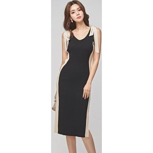 Fashion women elegant comfortable patchwork knit bouncy basic dress new arrival vintage casual party trend slim ol pencil dress