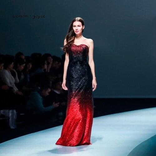 Lemonjoyce Formal Evening Dresses Long 2020 for Women Sexy Strapless Sequined Simple Mermaid Prom Party Gown Plus Size